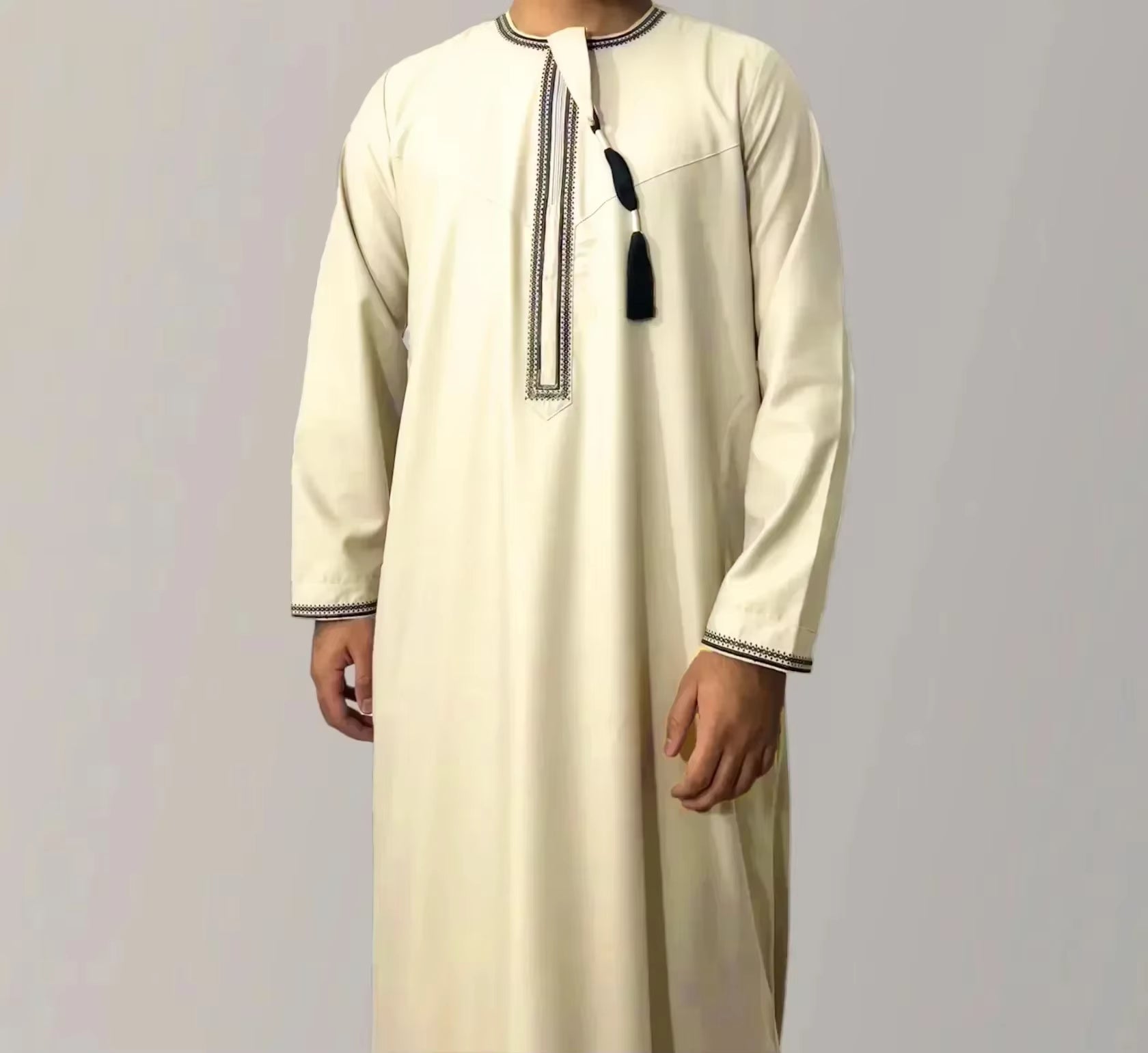 New Muslim Men Long Sleeve Pullover Dress Abaya Daffah Jubba Thobe Pakistan Saudi Arab Kaftan Islam Clothing Prayer Robe Afghan