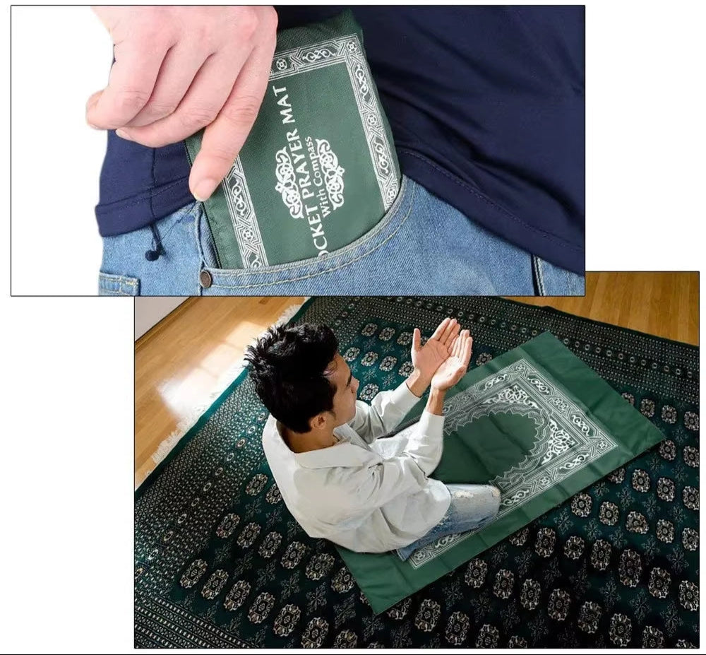 Portable Prayer Pocket Prayer Rug Islamic Gift Muslim Waterproof Praying Rug with Compass Travel Praying Blanket 100*60Cm