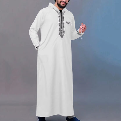 2025 New Men'S Muslim Thobe Middle East Jubba Thobe Long Sleeve Hooded Islamic Robe Men Muslim Dress Saudi Arabic Thobe Abaya