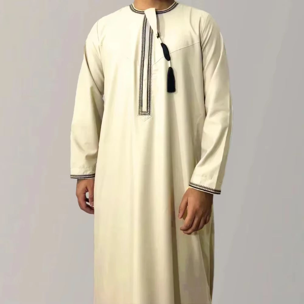 New Muslim Men Long Sleeve Pullover Dress Abaya Daffah Jubba Thobe Pakistan Saudi Arab Kaftan Islam Clothing Prayer Robe Afghan