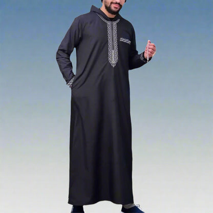 2025 New Men'S Muslim Thobe Middle East Jubba Thobe Long Sleeve Hooded Islamic Robe Men Muslim Dress Saudi Arabic Thobe Abaya